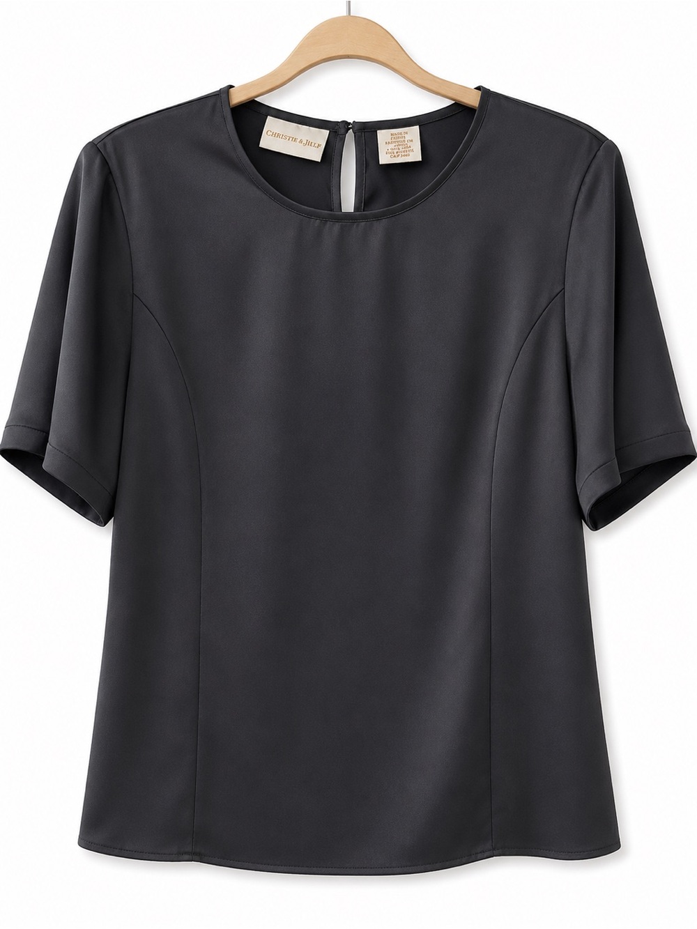 Christie & Jill Black Short-Sleeve Crewneck Blouse